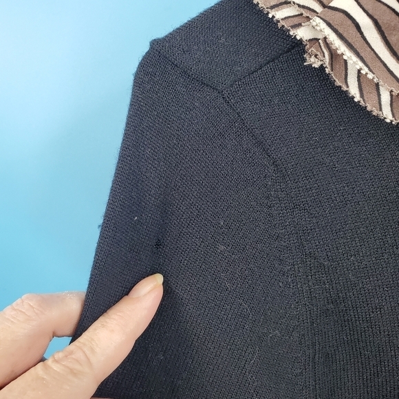 Tory Burch black wool sweater tan striped silk trim *flaw* - Picture 13 of 16